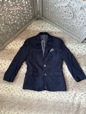 Ralph Lauren navy linen blazer boys size 7 preppy coastal formal event holiday